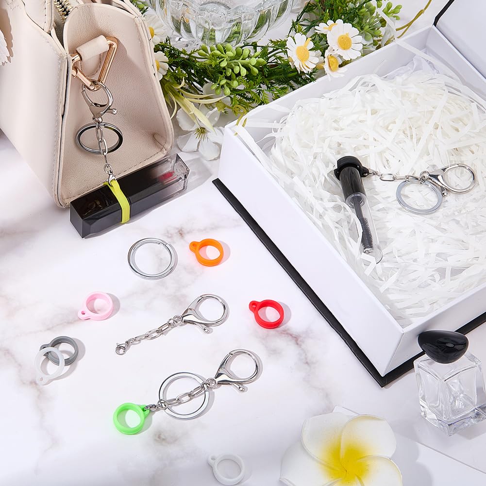 CRASPIRE 14Pcs Lip Balm Holder Key Chains Silicone Rubber Rings Holder Keychain Cap Silver Alloy Lips Gloss Lobster Clasp Portable Elastic Storage Beauty and Personal Care CRASPIRE
