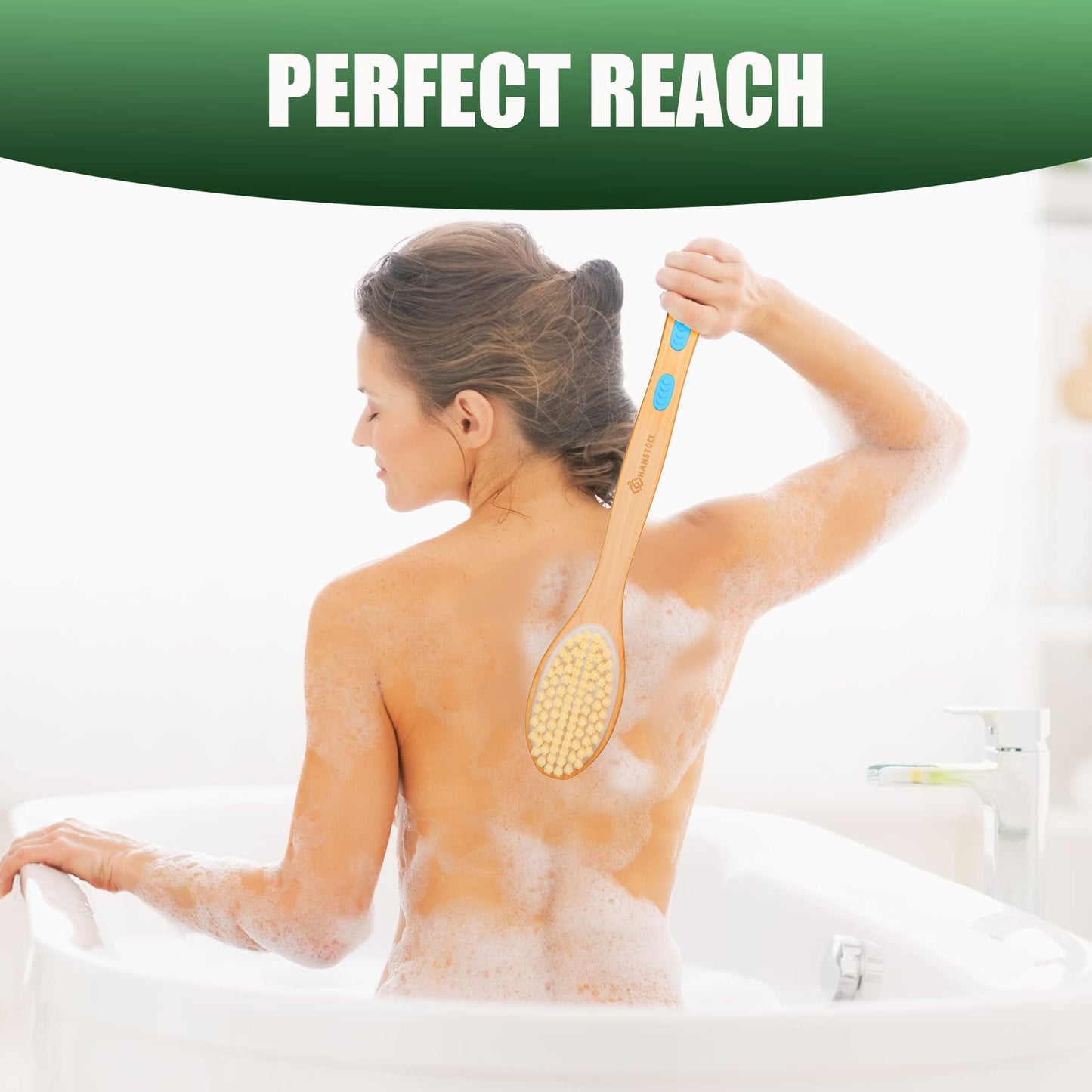 Hanstock Back Scrubber, 43cm Long Wooden Double-Sided Shower Body Brush with Soft and Stiff Bristles for Exfoliating Skin Beauty and Personal Care HANSTOCK