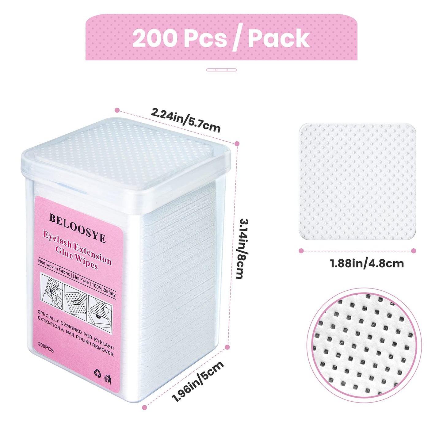 400 PCS Eyelash Extension Glue Wipes,Lint Free Nail Wipes,Super Absorbent Soft Non-woven Fabric Adhesive Nail Polish Remover Wipe, Glue Wiping Cloth Beauty & Personal Care BELOOSYE