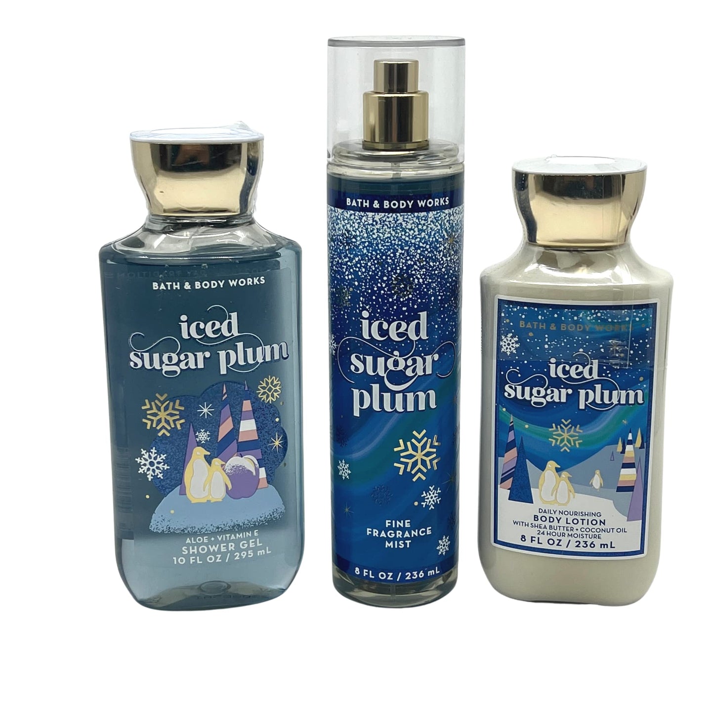 Bath & Body Works - Iced Sugar Plum - 3 pc bundle - Shower Gel 10 fl oz, Fine Fragrance Mist 8 fl oz, and Aloe + Vitamin E Body Lotion 8 fl oz Beauty and Personal Care Bath & Body Works