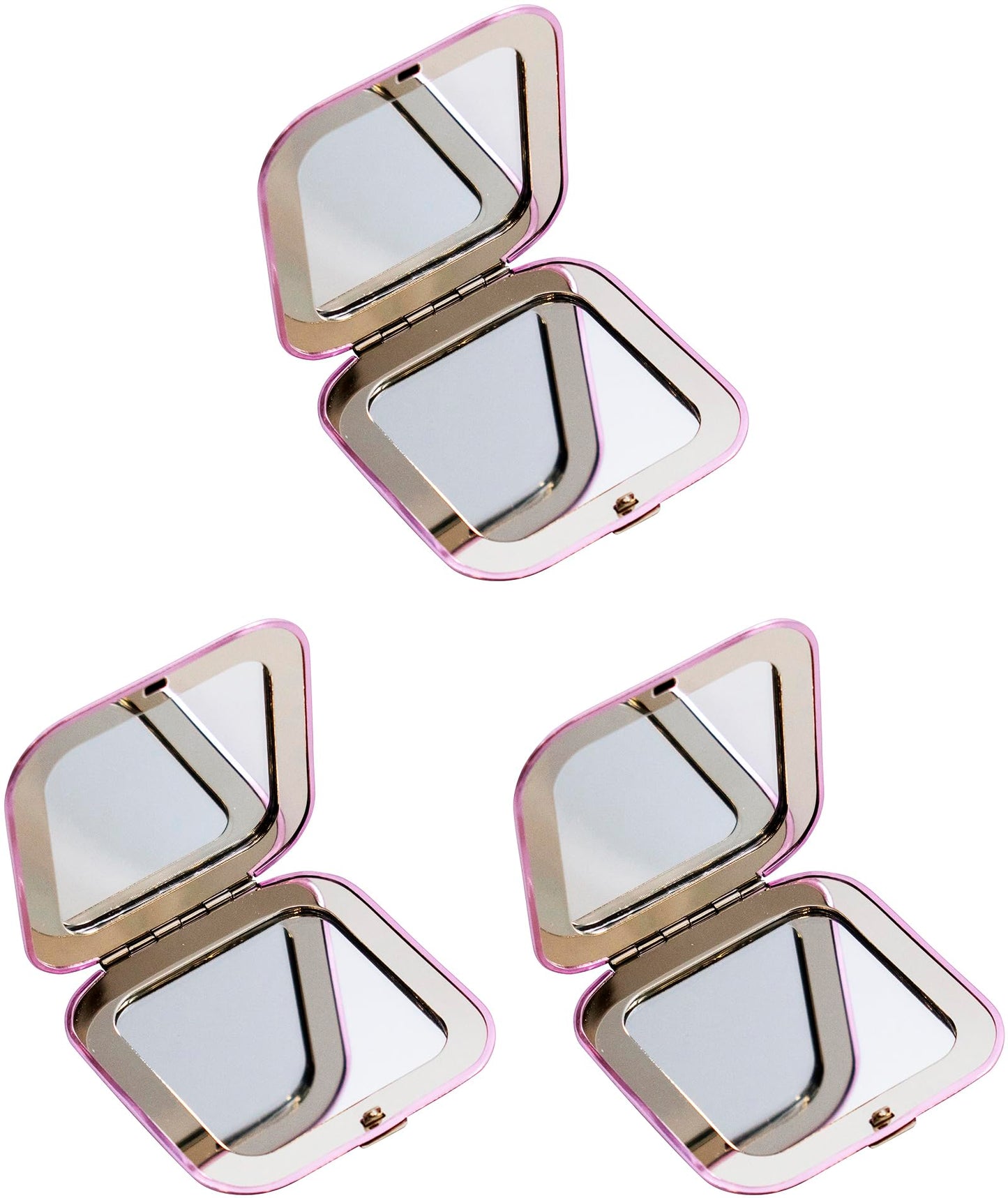 Set of 3 Contemporary Square Clamshell Compact Mirrors with Reflective Finish (Pink) Beauty & Personal Care Stephanie Imports