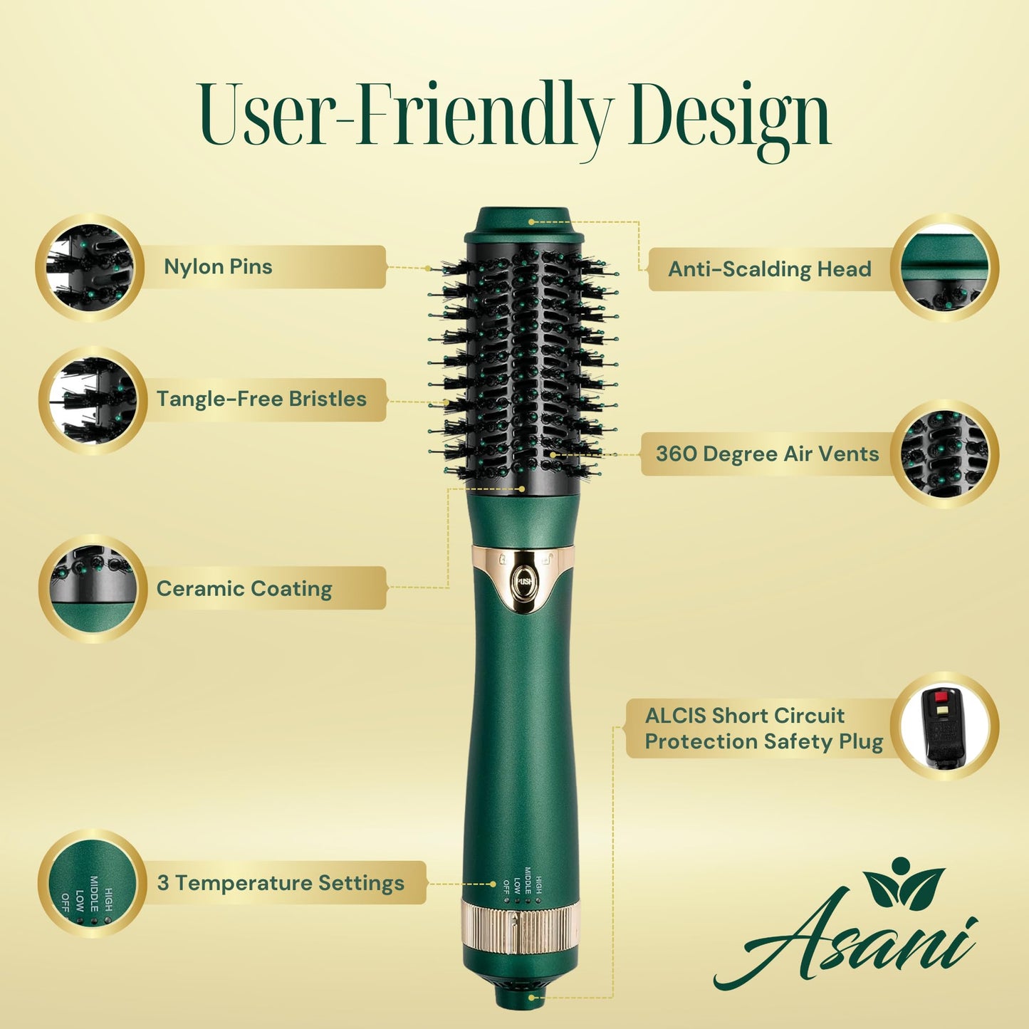 Asani Hot Air Brush - Multipurpose Blow Dryer Brush with Interchangeable Heads, Heated Round Brush for Curling or Straightening, Volumizer and Styling Beauty & Personal Care Asani