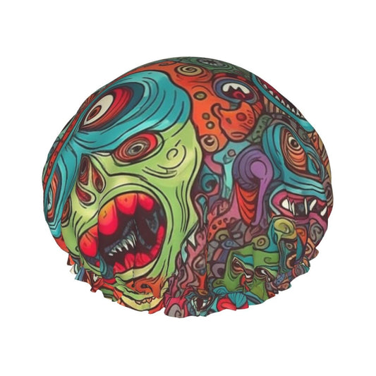 Abstract Monster Shower Cap For Women Reusable Double Layers Bathing Bath Cap Hair Caps Waterproof Elastic Band Ladies Spa Salon Shower Hat Hair Caps Beauty and Personal Care GDSHJKLW