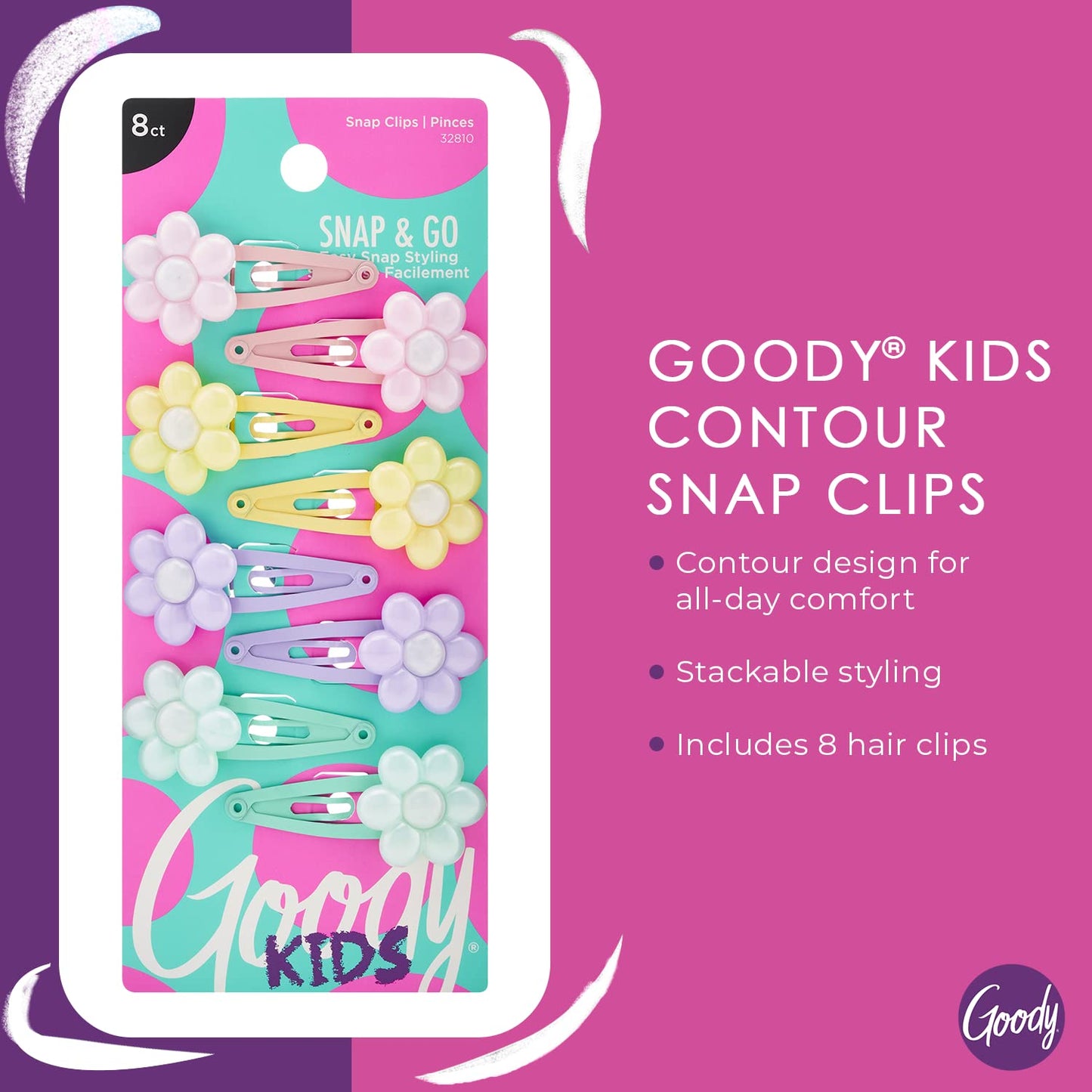 Goody Kids Mini Epoxy Contour Snap Clips - 8 Count, Daisy Charm - Just Snap Into Place - Suitable for All Hair Types - Pain-Free Hair Accessories Beauty & Personal Care GOODY