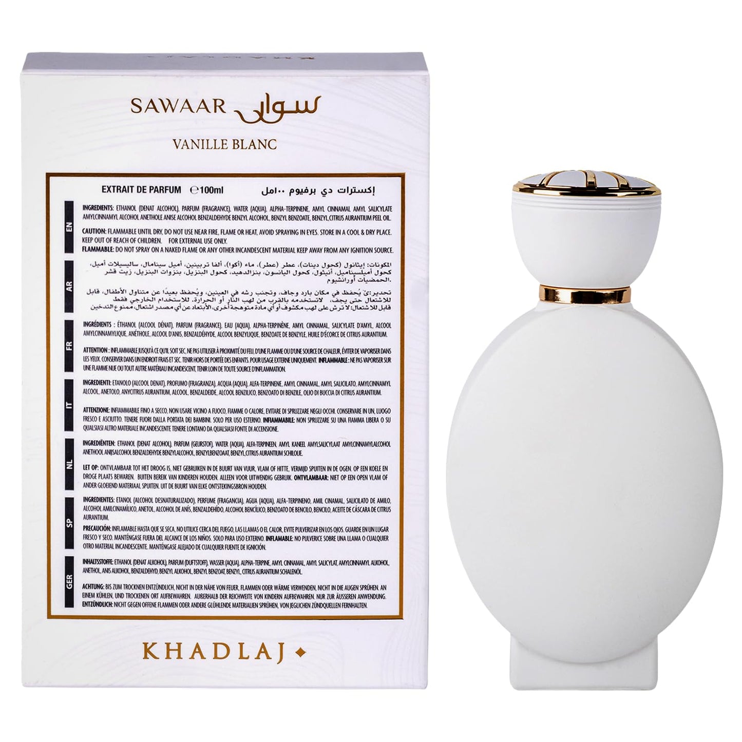 Khadlaj Sawaar Vanille Blanc - Vanilla, Sweet, Woody - Extrait de Parfum Long-Lasting Fragrance for Everyone, 3.4 Ounce / 100 ml Beauty and Personal Care KHADLAJ PERFUMES