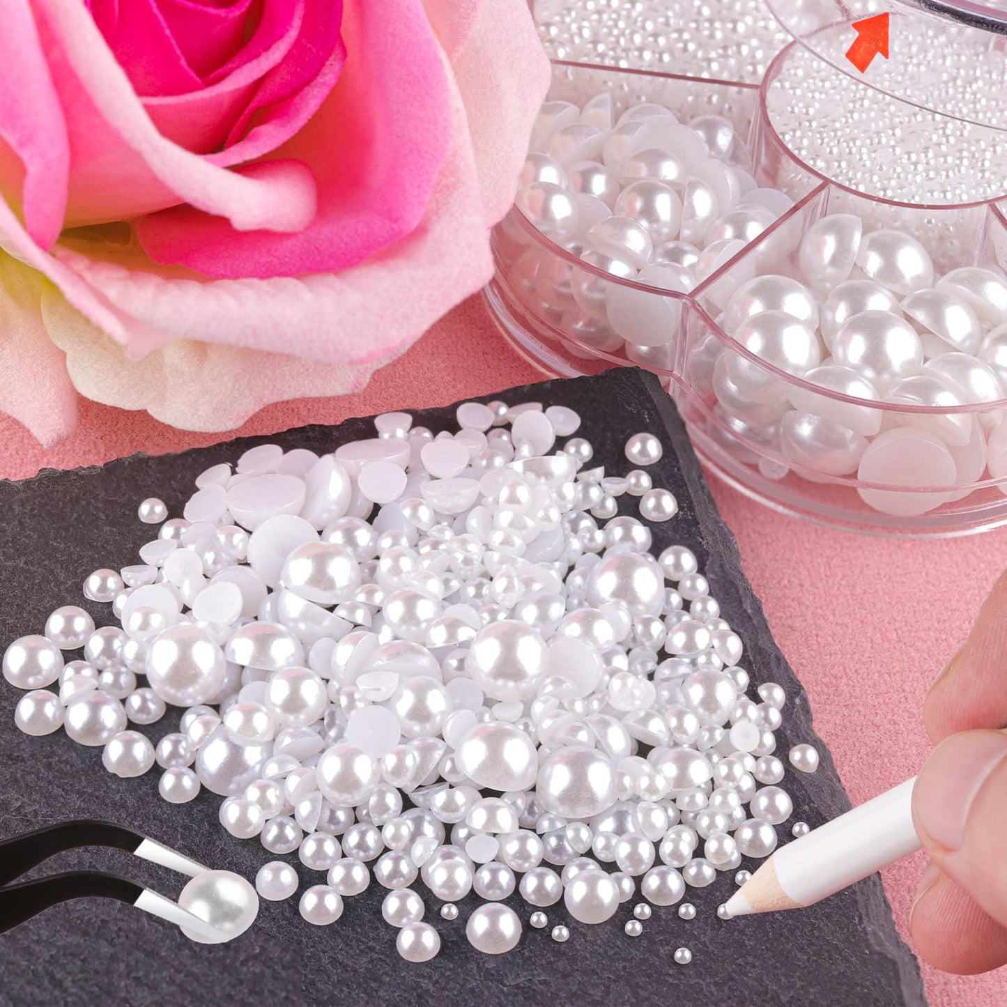Nail Art Flat Back Half Round Pearl Kits 3, Mixed Sizes 6000 Pcs White Small Pearls for Nails with Picking Tools for Graduation Cap Decorations Home Beauty & Personal Care BELLEBOOST