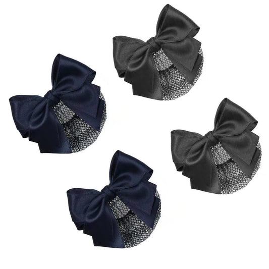 iRIIRIO 4pcs Women Hair Clips with Bowknot Hair Bun Cover Barrettes Net Snood Hairnet Bow (2pcs Blue+2pcs Black) Beauty & Personal Care iRIIRIO