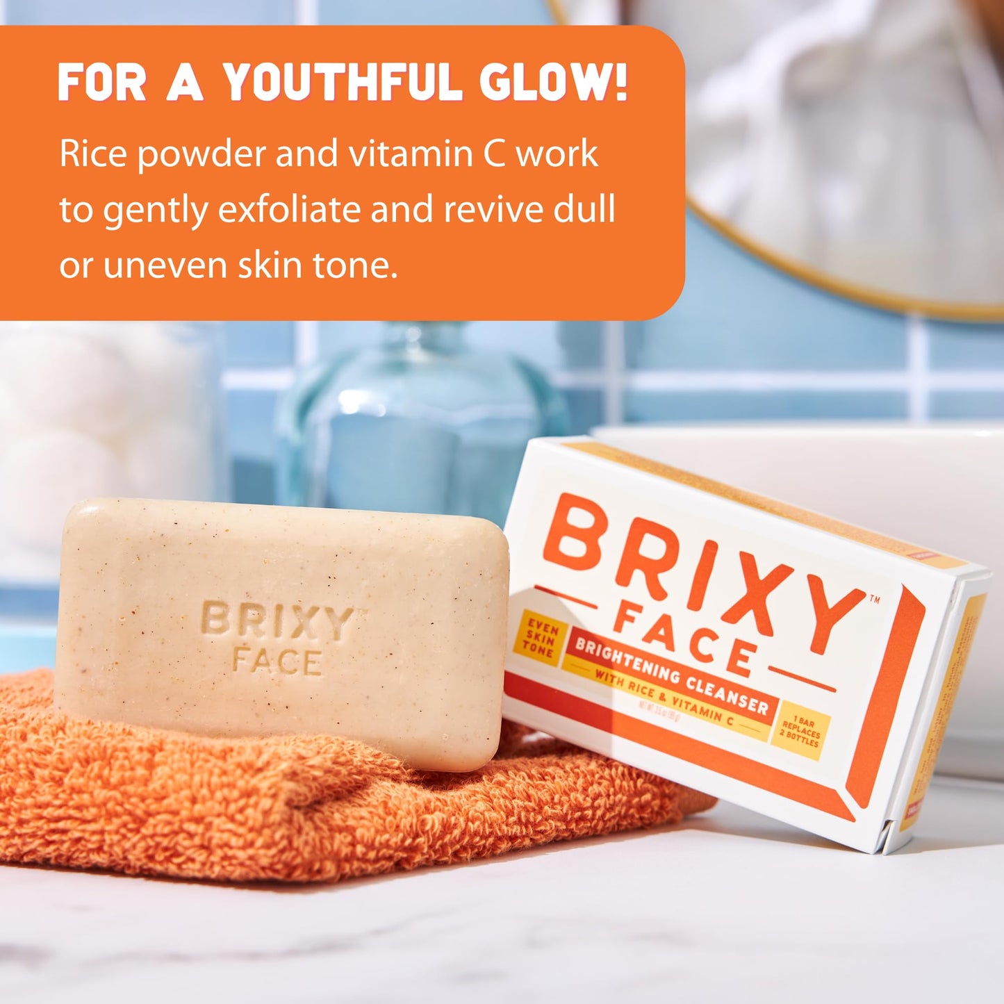 BRIXY Exfoliating Facial Cleansing Bar Even Skin Tone - Rice Powder And Vitamin C, Ceramide & Niacinamide Support A Healthy Skin Barrier, Soap Free Beauty & Personal Care BRIXY