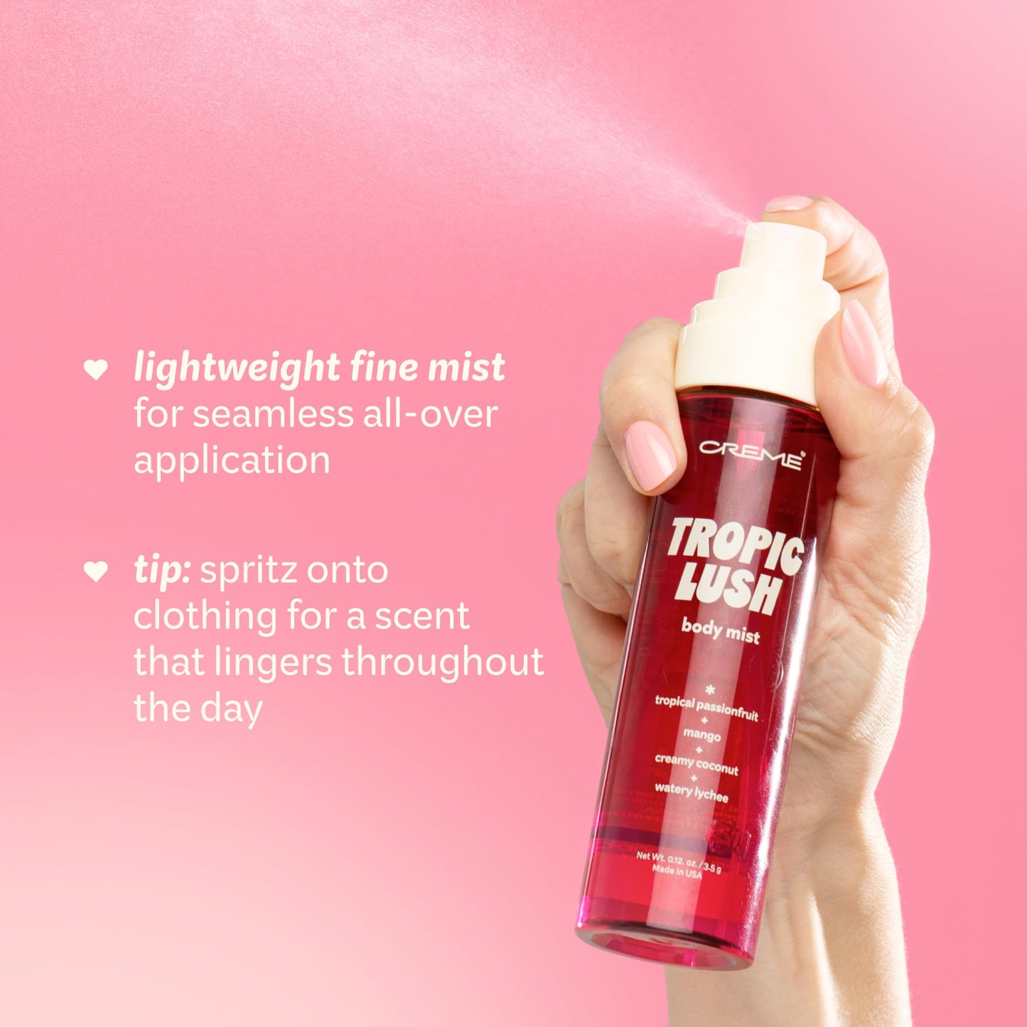 The Crème Shop Body Mist | Body & Hair Perfume for Women, Body Spray Fragrance with Tropical Fruits & Skin Musk, 3.38 fl. oz. (Tropic Lush) Beauty & Personal Care The Crème Shop