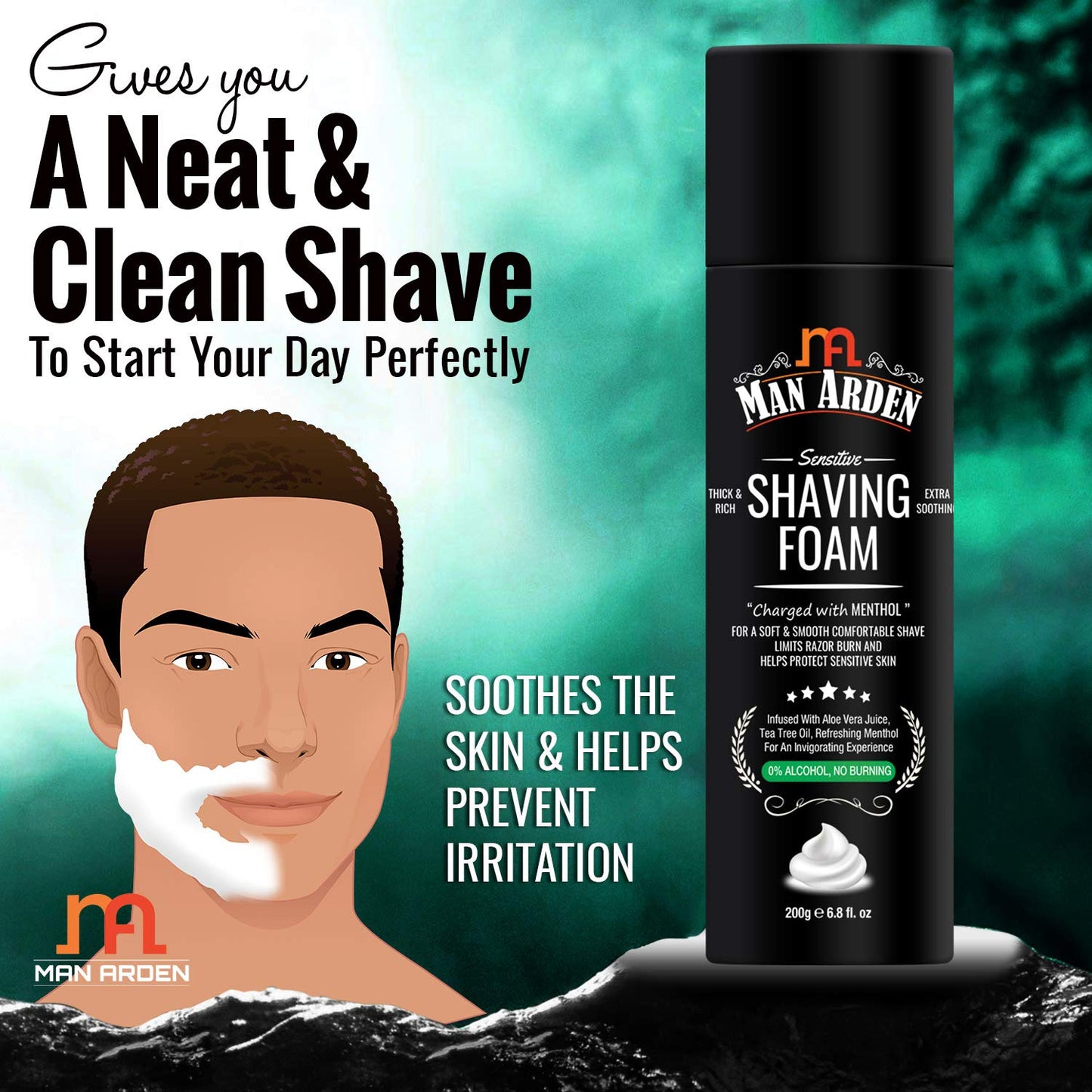 Man Arden Man Arden Shaving Foam For Sensitive Skin - Charged with Menthol, Aloevera and Tea Tree, 200g Beauty and Personal Care Man Arden