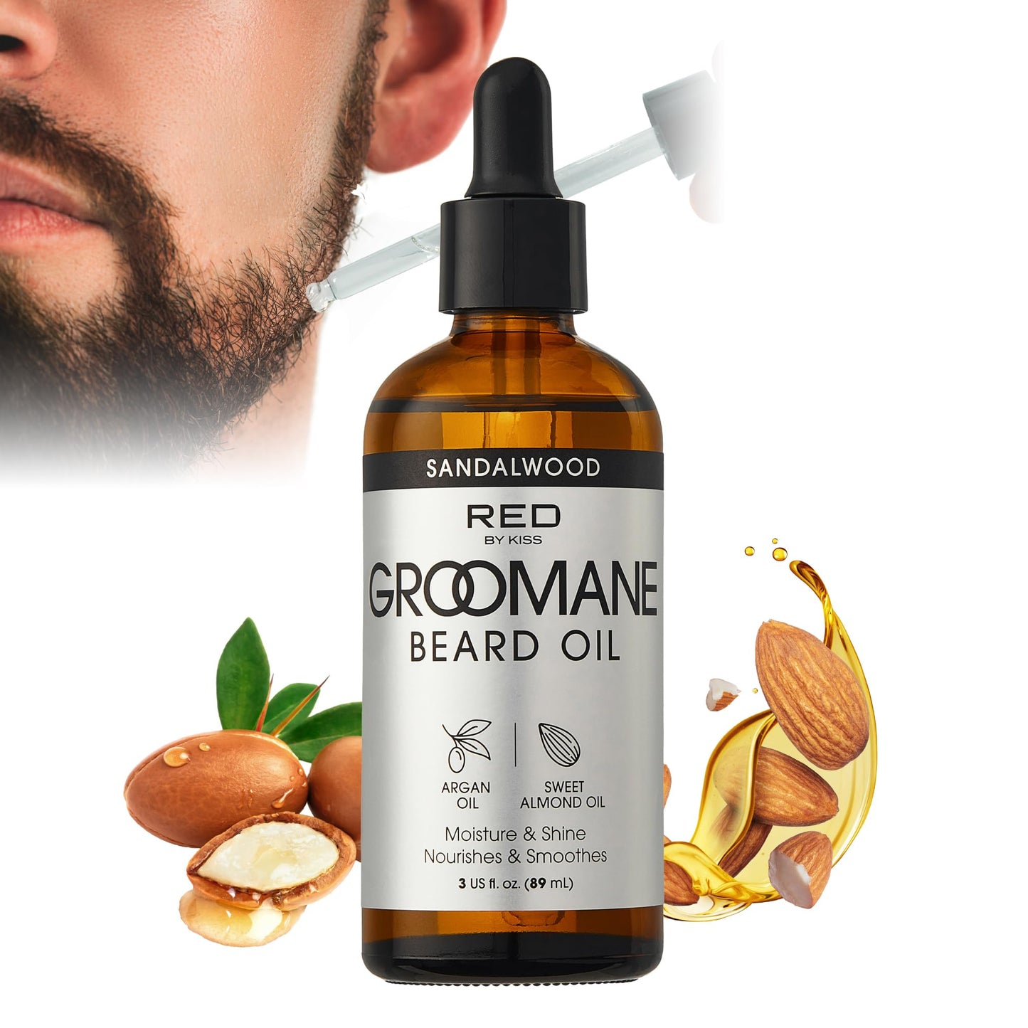 Red by Kiss Groomane Beard Oil, Argan Oil & Sweet Almond Oil, Paraben & Phthalate-Free, Hydrates, Softens Healthy Smooth Beard Hair (3 fl.oz Beauty and Personal Care Red by Kiss