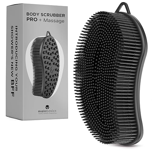 MainBasics Silicone Body Scrubber Dual-Sided Shower Loofah and Massaging Nodes (Black, Massage) Beauty & Personal Care MainBasics