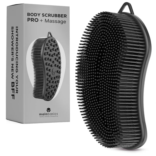 MainBasics Silicone Body Scrubber Dual-Sided Shower Loofah and Massaging Nodes (Black, Massage) Beauty & Personal Care MainBasics