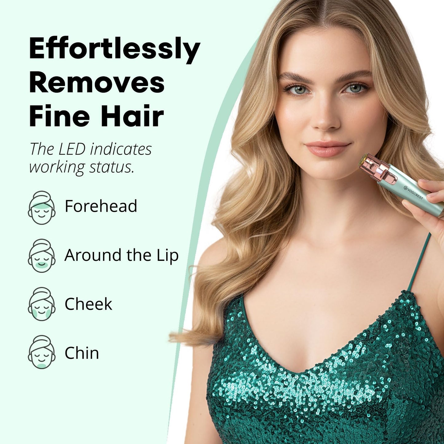 VG VOGCREST Eyebrow Facial Trimmer: 2 in1 Rechargeable Facial Hair Removal and Eyebrow Shaver - Face Lips Body Painless Facial Razor with Built-in LED Beauty and Personal Care VG VOGCREST