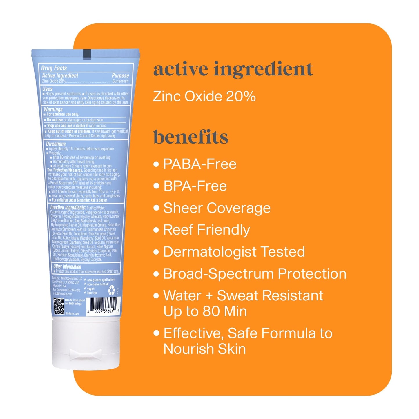 Thinksport SPF 30 Sport Sunscreen, 3oz - Clear Zinc Oxide, Water-Resistant Mineral Sun Lotion for Sports & Active Use, Reef-Safe, Vegan, Broad Beauty & Personal Care THINK