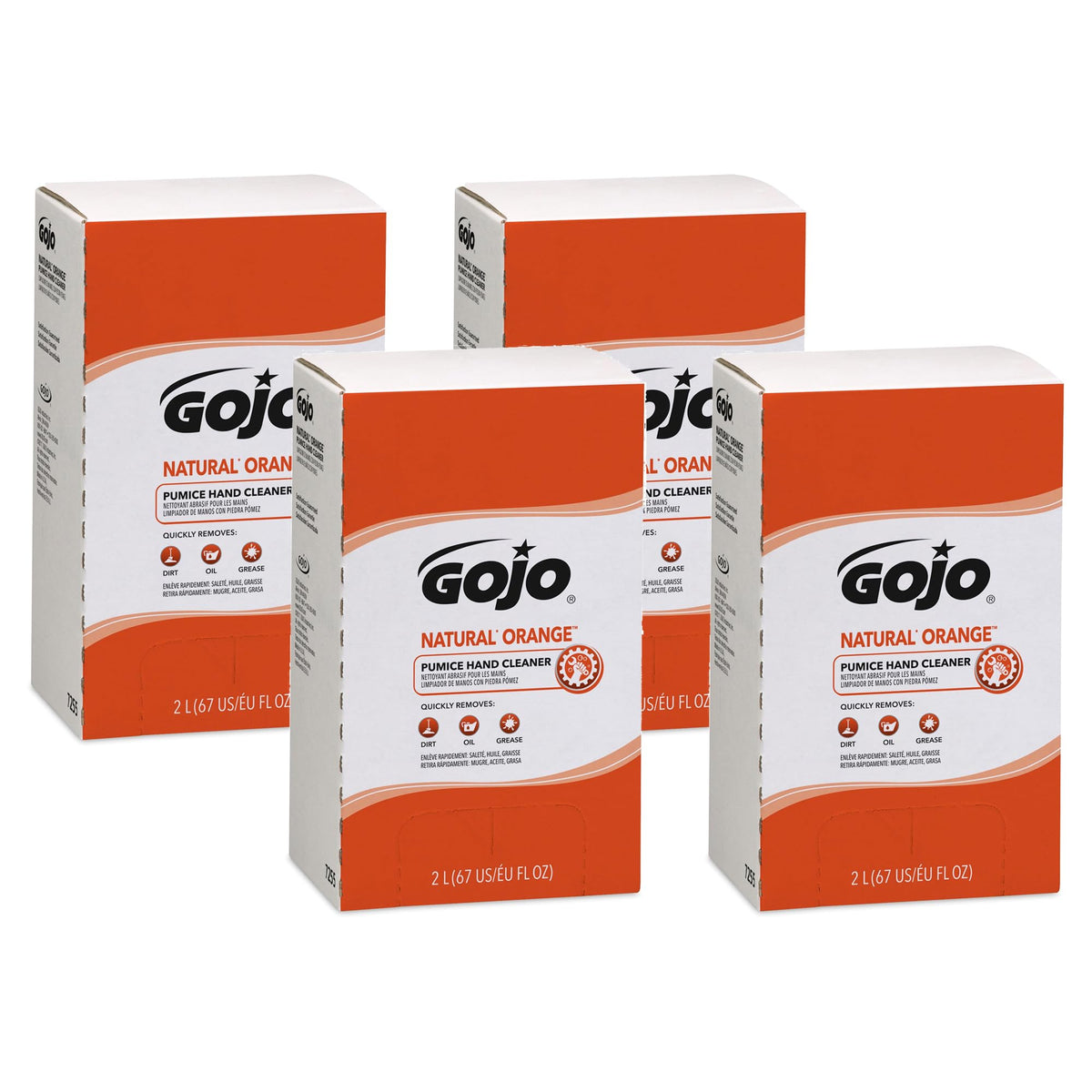 GOJO 7255 NATURAL ORANGE Pumice Hand Cleaner Refill, Citrus Scent, 2000mL, 4/Carton