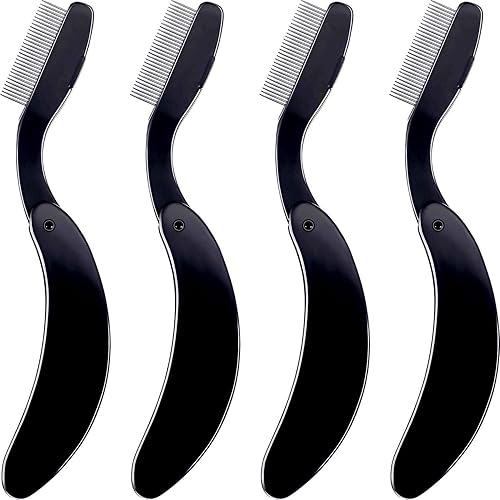 TecUnite 4 Packs Folding Eyelash Comb, Stainless Steel Teeth Eyebrow Comb Lash and Brow Makeup Brush (Black) Beauty & Personal Care TecUnite
