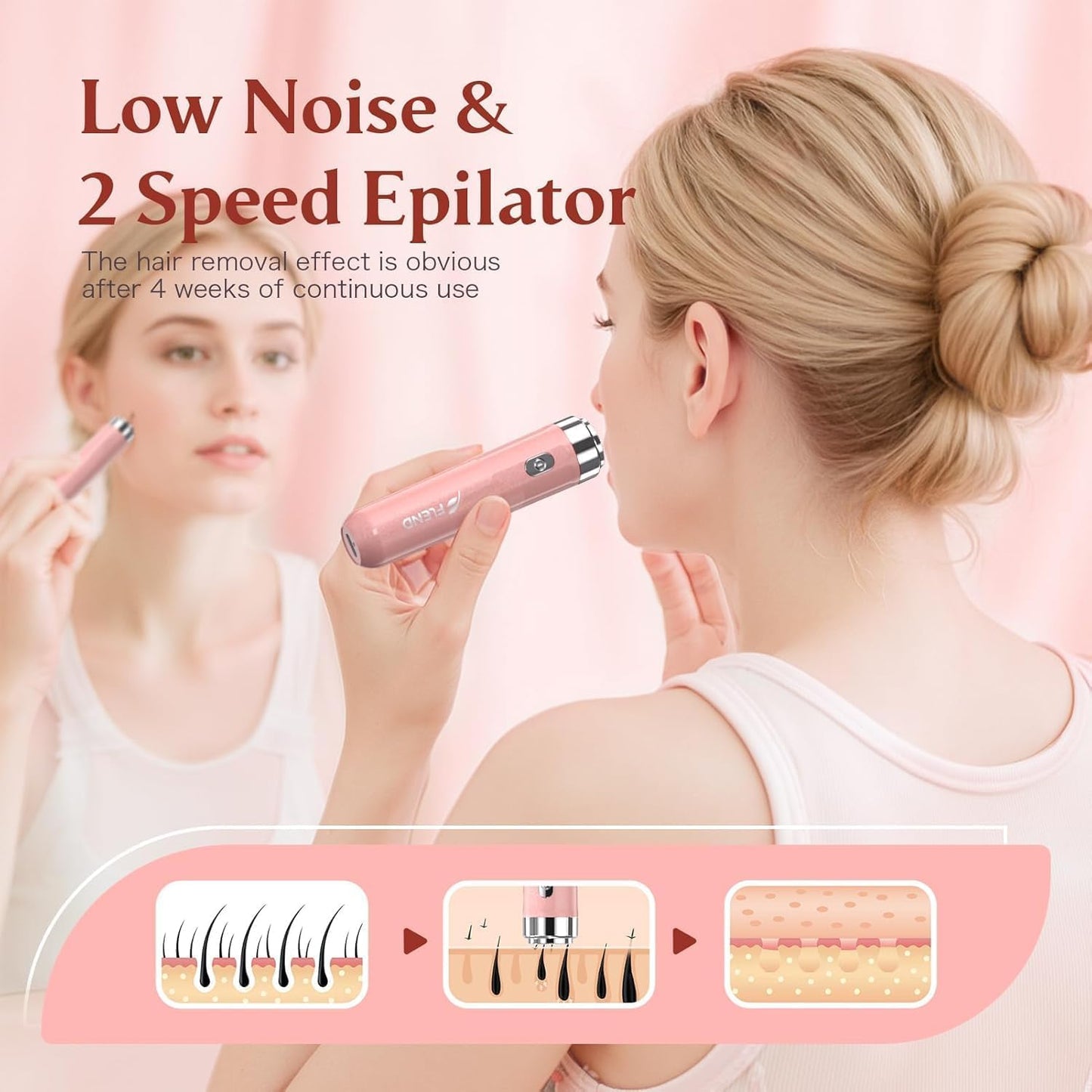 Epilator for Women, 2 in 1 Epilators Hair Remover for Women with LED Light, Smooth Hair Removal USB Rechargeable, Portable Electric Painless Shaver Beauty and Personal Care BEAUZMO