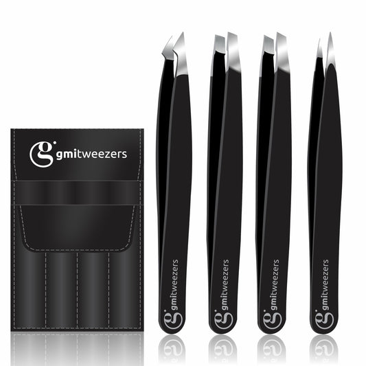 Professional Eyebrow Tweezers Set of 4 - Stainless Steel Precision Tweezers Kit for Facial Hair Removal, Ingrown Hair, Splinter & Eyebrow Shaping Beauty and Personal Care GMI TWEEZERS