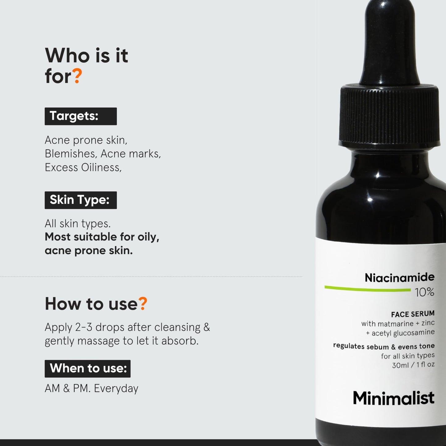 Minimalist 10% Niacinamide Face Serum for Enlarged Pores, Acne & Excess Oil | Reduces Blemishes for Even Skin Tone | For Women & Men | 1 Fl Oz / 30 ml Beauty & Personal Care Minimalist