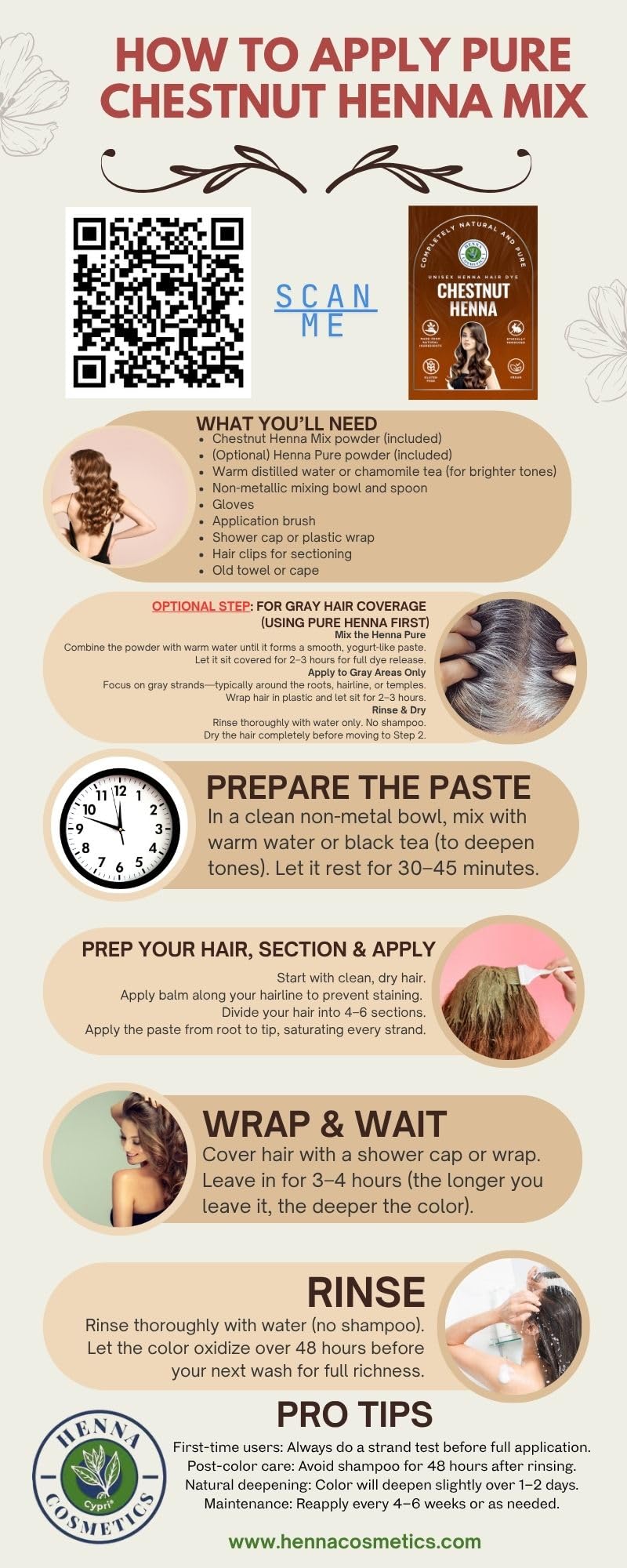 Henna Cosmetics Cypri Natural Henna Hair Color Dye, 100% Pure Henna Powder for Hair Growth Organic (Chestnut, 100 Gr + Free 50 Gr.) Beauty & Personal Care HENNA COSMETICS CYPRI