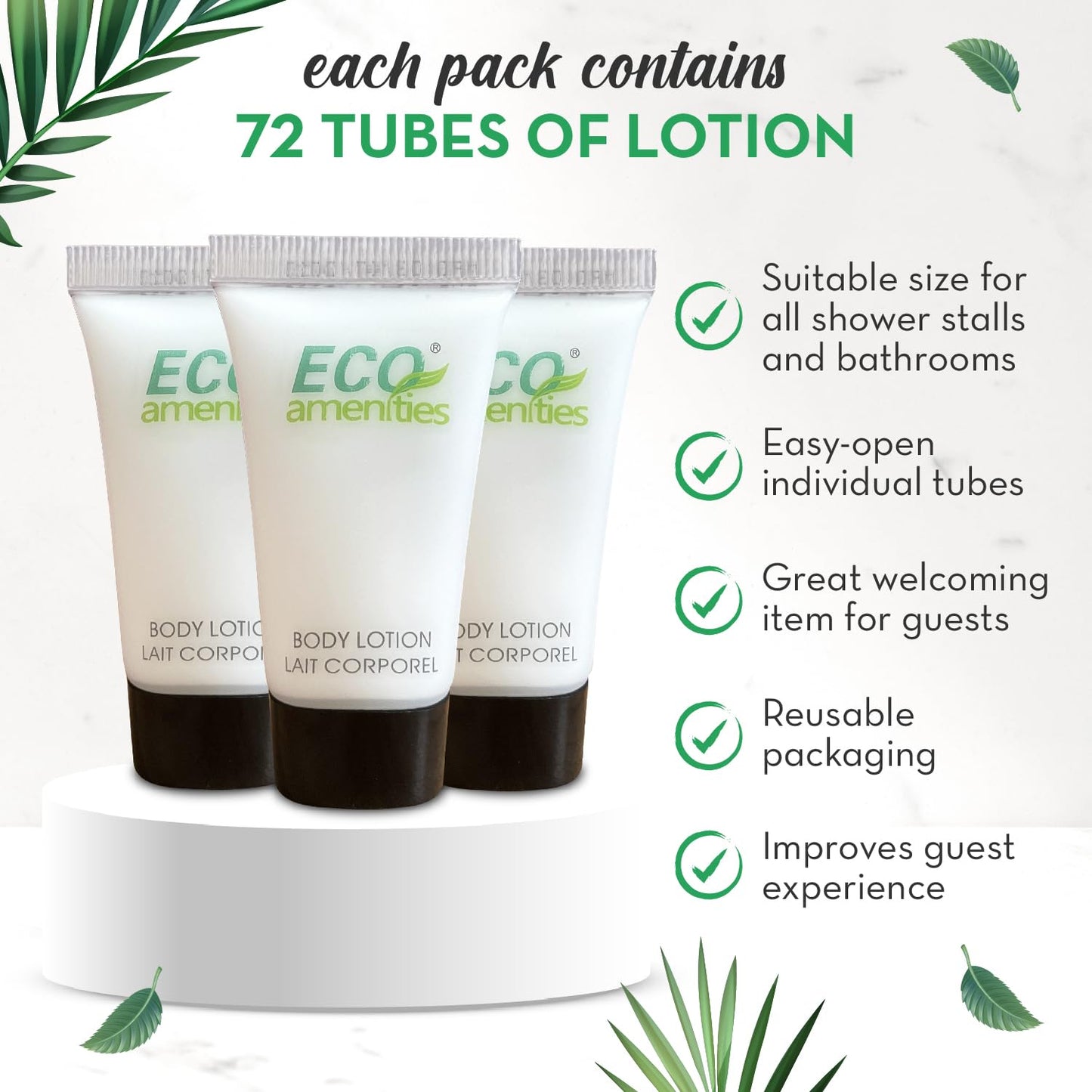 ECO amenities Mini Lotion Bulk - 72 Count 0.75 fl oz (22 ml) Tubes - Travel Size Toiletries & Body Lotion Tubes - Green Tea Scent for Hotel Amenity Beauty & Personal Care ECO amenities