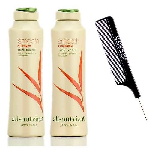 All-Nutrient SMOOTH Shampoo & Conditioner DUO SET, CONTROLS Curl & Hair Frizz (w/Sleek Comb) UV+ Color Protection, 100% Vegan (12 oz + 12 oz DUO KIT) Beauty & Personal Care intefre