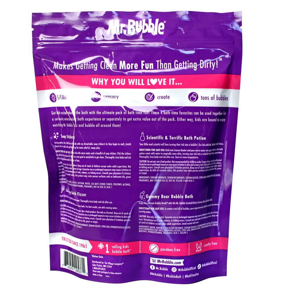 Mr. Bubble Ultimate Pack of Bath Time Fun 4 Favorites, Bath Potion, Bath Bomb, Soap Stickers, Bubble Bath (Pack of 2) Beauty & Personal Care Mr. Bubble