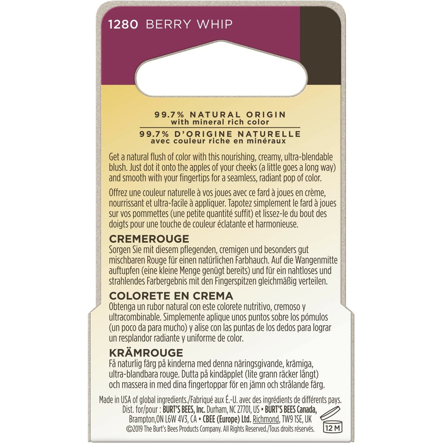 Burt's Bees Color Nurture Moisturizing Cream Blush with Vitamin E, Berry Whip, 0.25 Ounce Beauty & Personal Care Burt's Bees