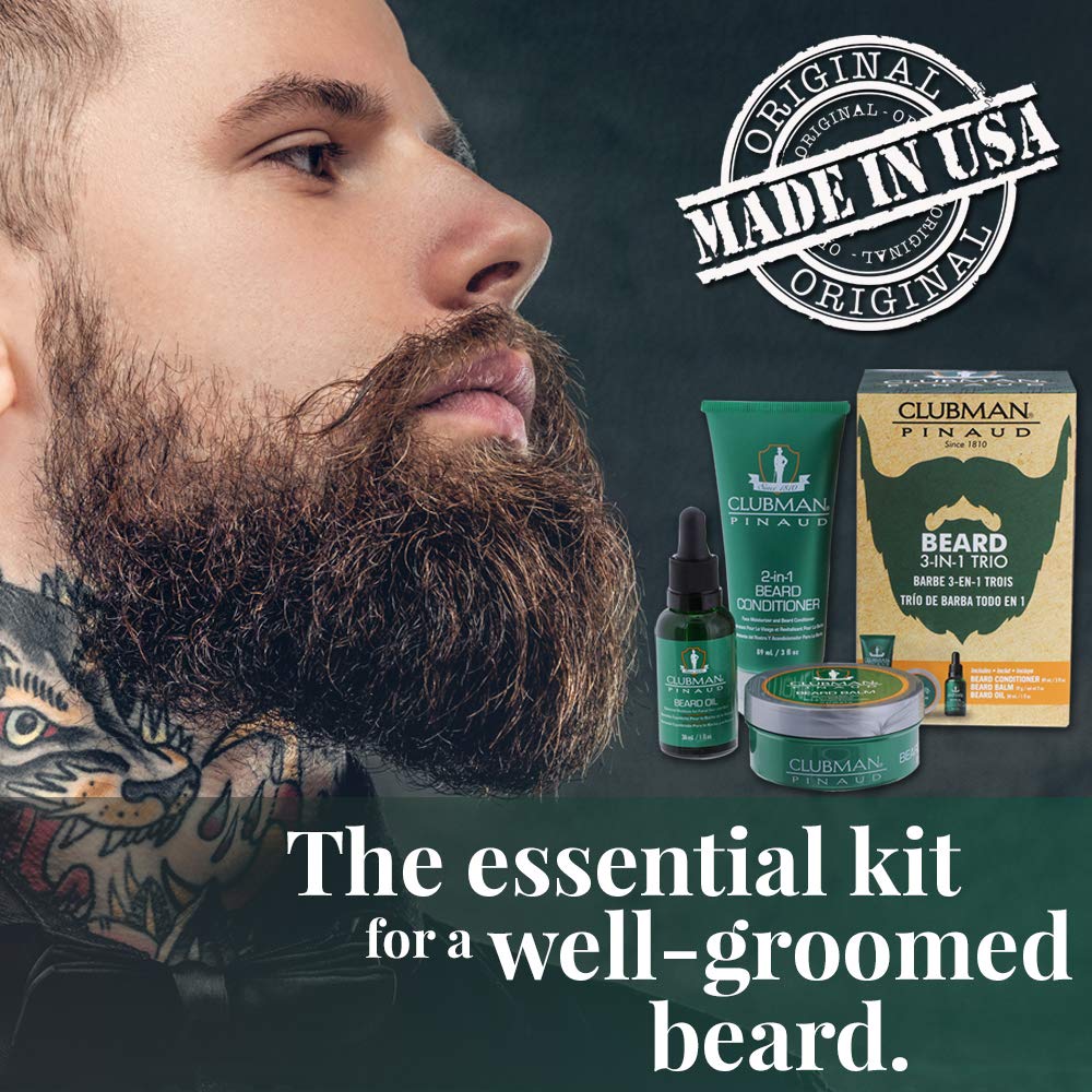 Clubman Pinaud 3-in-1 Beard Kit - Includes Conditioner, Beard Oil and Balm, Starter Kit for Men Beauty & Personal Care Clubman