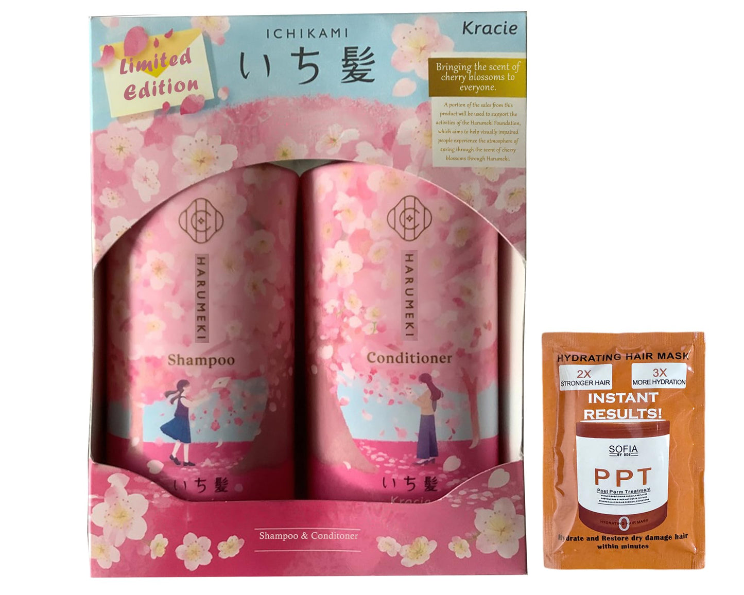 Limited Edition Ichikami Sakura & Cherry Blossom Shampoo and Conditioner Set, 2 Pieces, Pink and White Beauty & Personal Care SOFIA BY ODE