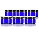 2 oz Cobalt Blue Heavy Wall Plastic Refillable Low Profile Jar with Black Lid (6 pack) Beauty & Personal Care JUVITUS