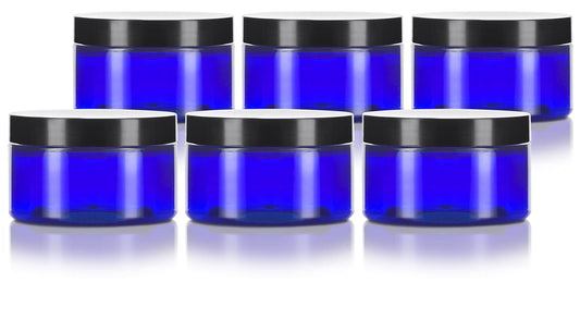 2 oz Cobalt Blue Heavy Wall Plastic Refillable Low Profile Jar with Black Lid (6 pack) Beauty & Personal Care JUVITUS