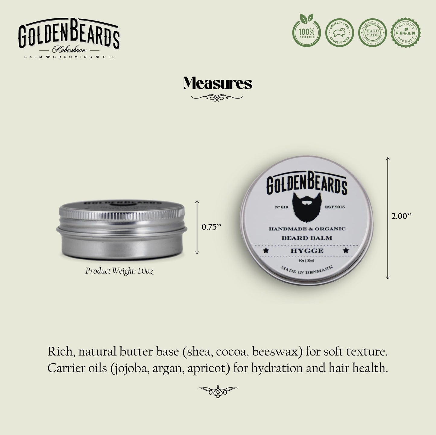 Golden Beards Bio Beard Balm, Hygge, 30 ml Beauty and Personal Care Golden Beards Kobenhavn BALM GROOMING OIL