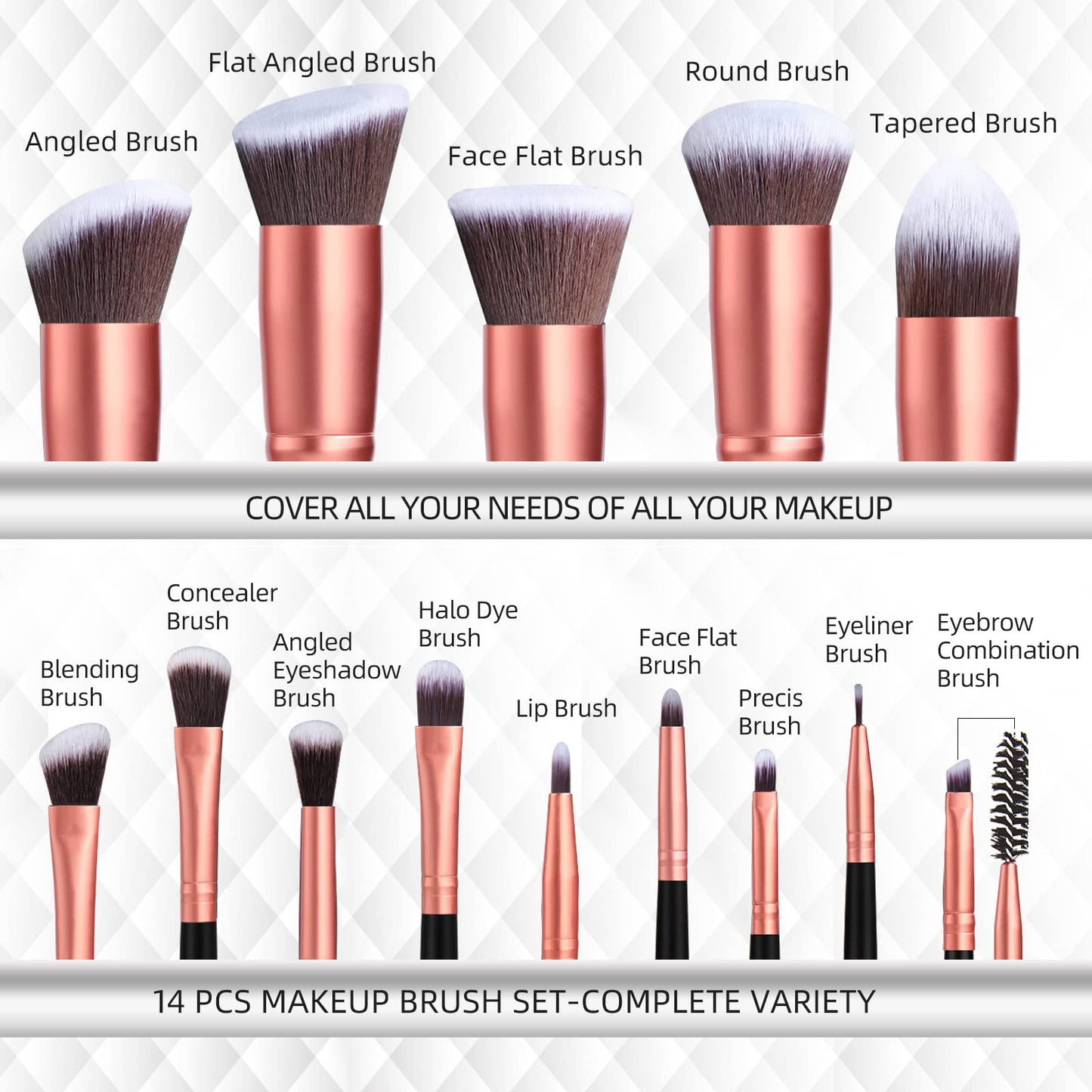 Makeup Brushes BS-MALL Premium Synthetic Foundation Powder Concealers Eye Shadows Makeup 14 Pcs Brush Set, Rose Golden, with Case Beauty & Personal Care BS-MALL