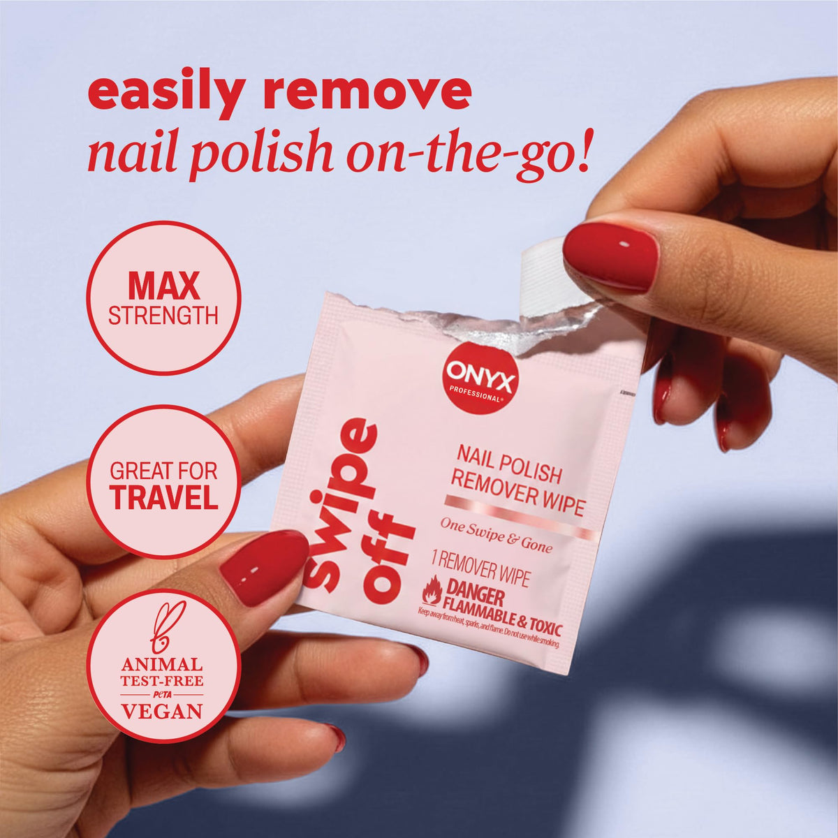 Onyx Professional Nail Polish Remover Pads, Acetone Wipes, 40 Wipes