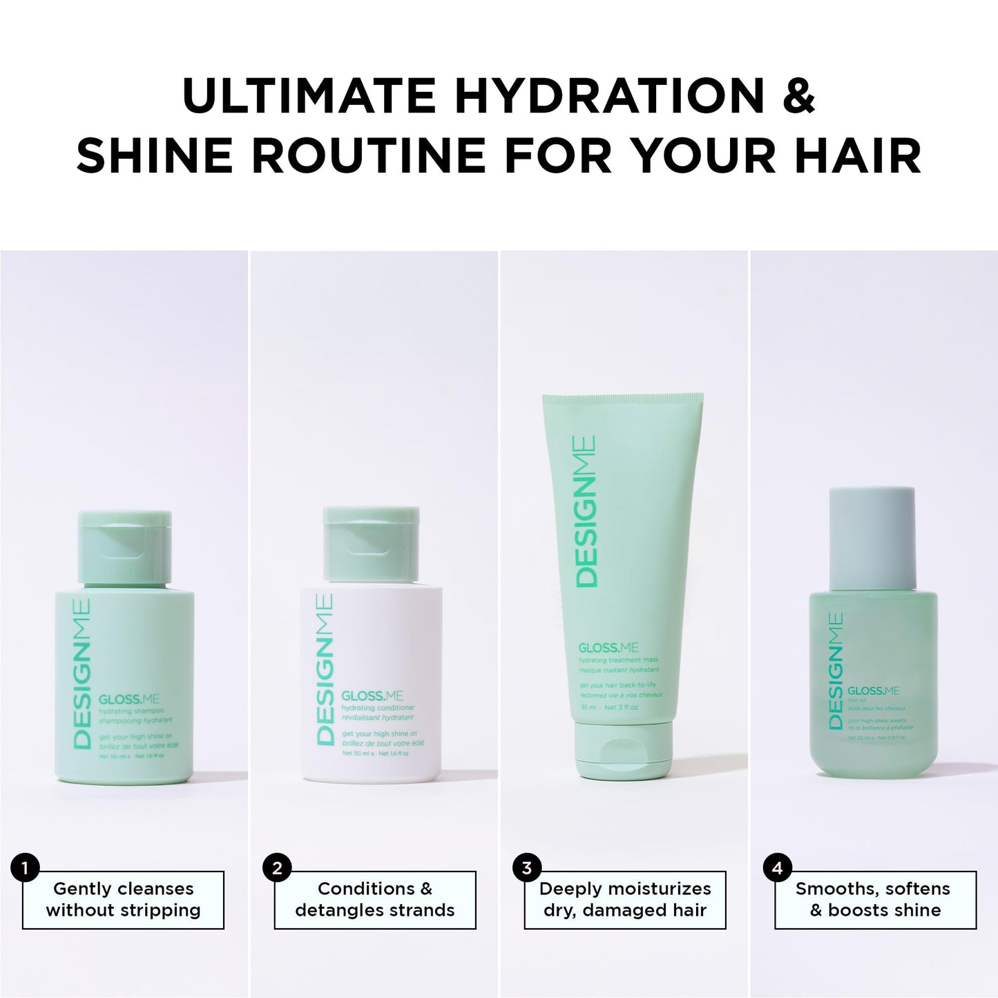 DESIGNME GLOSS.ME Hydration Kit |Moisturizing Shampoo, Conditioner, Mask & Hair Oil | With Argan Oil | For Dry & Frizzy Hair - Hydrating, Anti-Frizz Beauty & Personal Care Design.Me