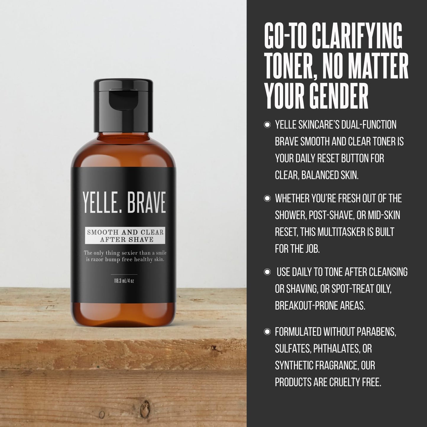 Yelle Skincare - Brave Smooth and Clear Toner - Dual-Function Toner + After Shave - For Clear Balanced Skin - Helps Manage Excess Oil & Breakouts Beauty and Personal Care Yelle