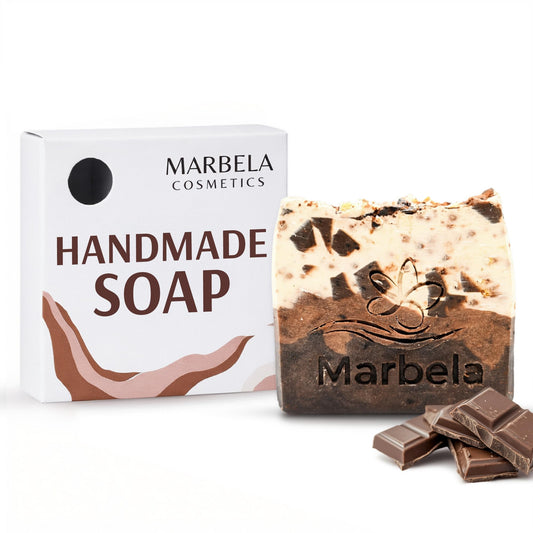 Marbela Cosmetics Chocolate Chunk Handmade Soap Bar - Made in USA, Vegan Friendly, Palm Oil Free, Natural Bar Soap - Gentle Face & Body Soap for Daily Beauty & Personal Care Marbela