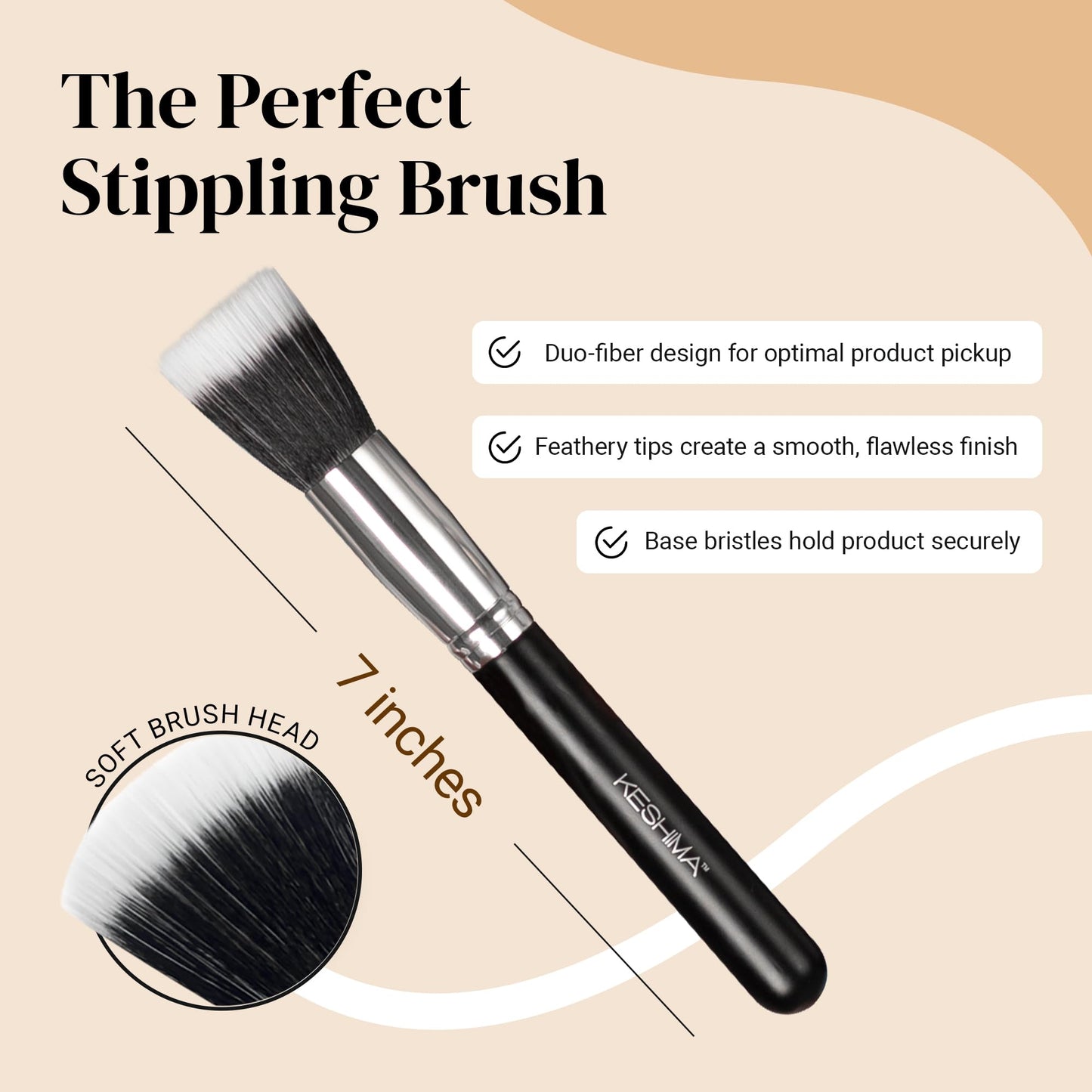 Keshima Duo-Fiber Stippling Brush - Premium Stipple Brush for Powder and Liquid Makeup Foundation Beauty & Personal Care KESHIMA