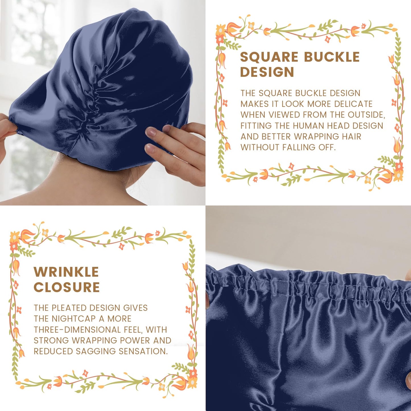 THXSILK 100% Mulberry Silk Bonnet for Sleeping Women Sleep Bonnet with Elastic Band Long Curly Hair Bonnet for Sleeping Women, Navy Blue Beauty and Personal Care THXSILK