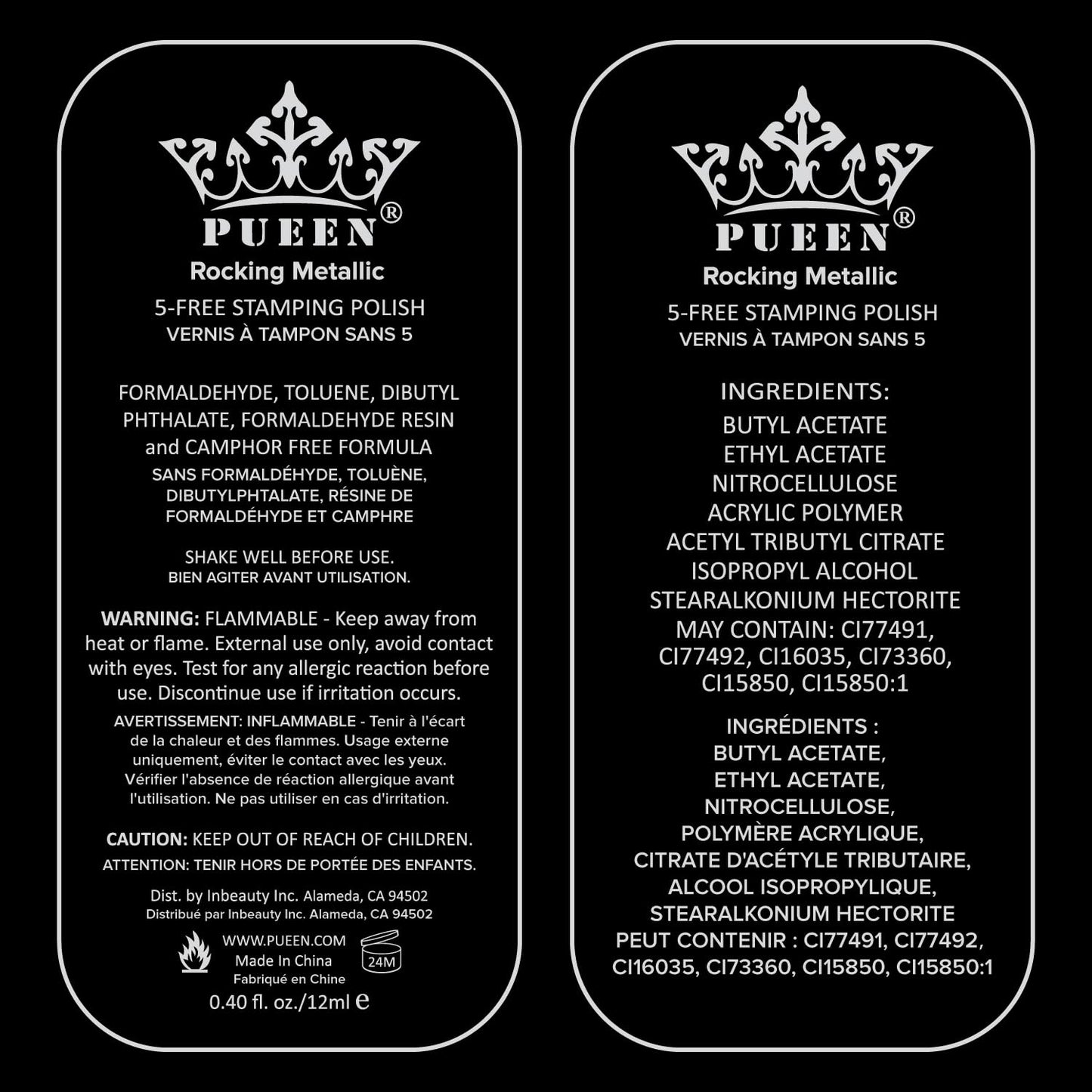 PUEEN Rocking Metallic Stamping Nail Polish Nail Art Color - Set of 12 Metallic Colors - 12ml each - BH001043 Beauty & Personal Care PUEEN