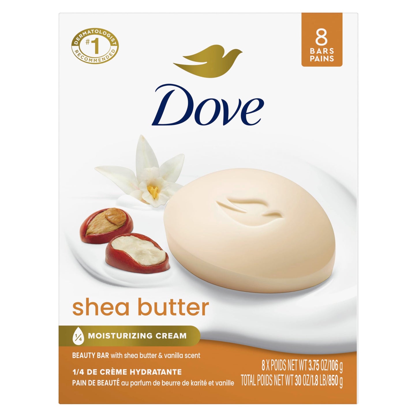 Dove Beauty Bar Soap Shea Butter, 8 Bars for Nourished, Radiant Skin, Enriches Skin 3.75 oz Beauty & Personal Care Dove