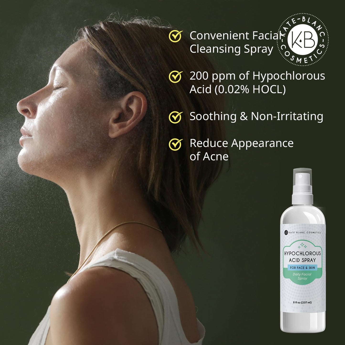 Kate Blanc Cosmetics Hypochlorous Acid Spray for Face and Skin. Gentle Facial Cleanser for Acne-Prone & Sensitive Skin with .02% HOCl (8oz) Beauty and Personal Care Kate Blanc Cosmetics