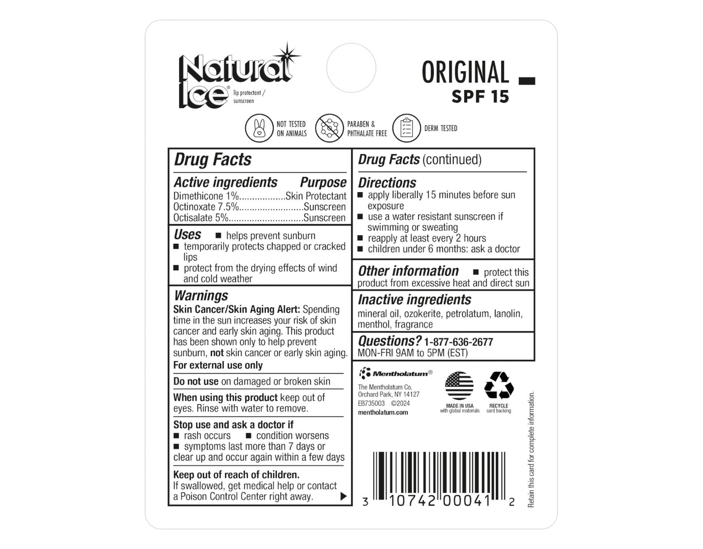 Mentholatum Natural Ice Lip Balm Original SPF 15 1 Each ( Pack of 3) Beauty and Personal Care Mentholatum