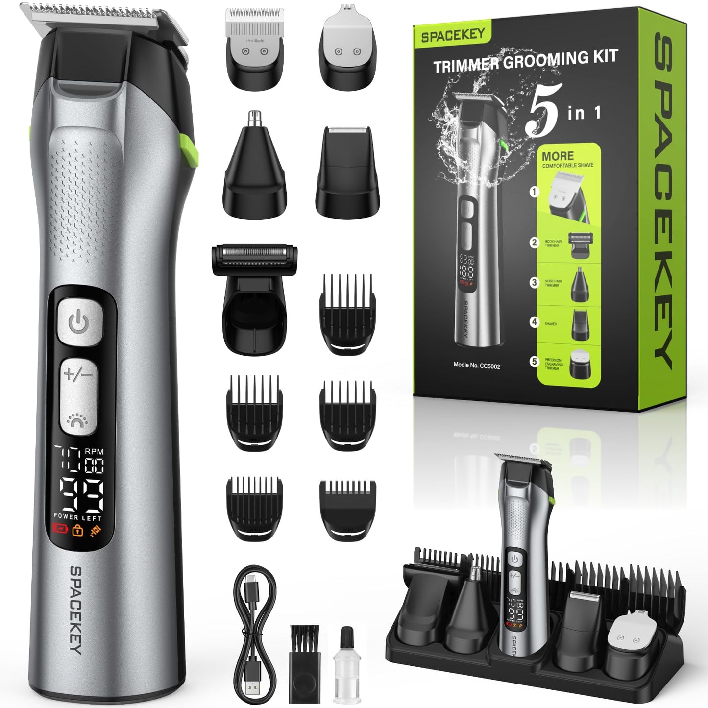 Beard Trimmer for Men, All in One Mens Grooming Kit, Stainless Steel Blade Cordless Hair Clippers, 150-Min Long Runtime, IPX7 Waterproof, 3 Speeds Beauty and Personal Care Spacekey