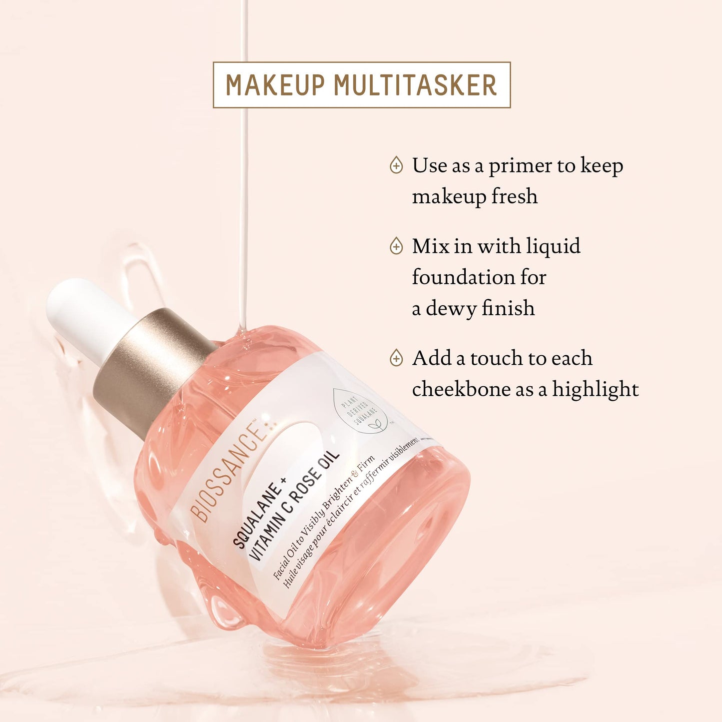 BIOSSANCE Squalane + Vitamin C Rose Advanced Facial Oil - Brightening, Firming, and Hydrating Serum for All Skin Types - Chios Crystal Oil, Damascus Beauty & Personal Care BIOSSANCE