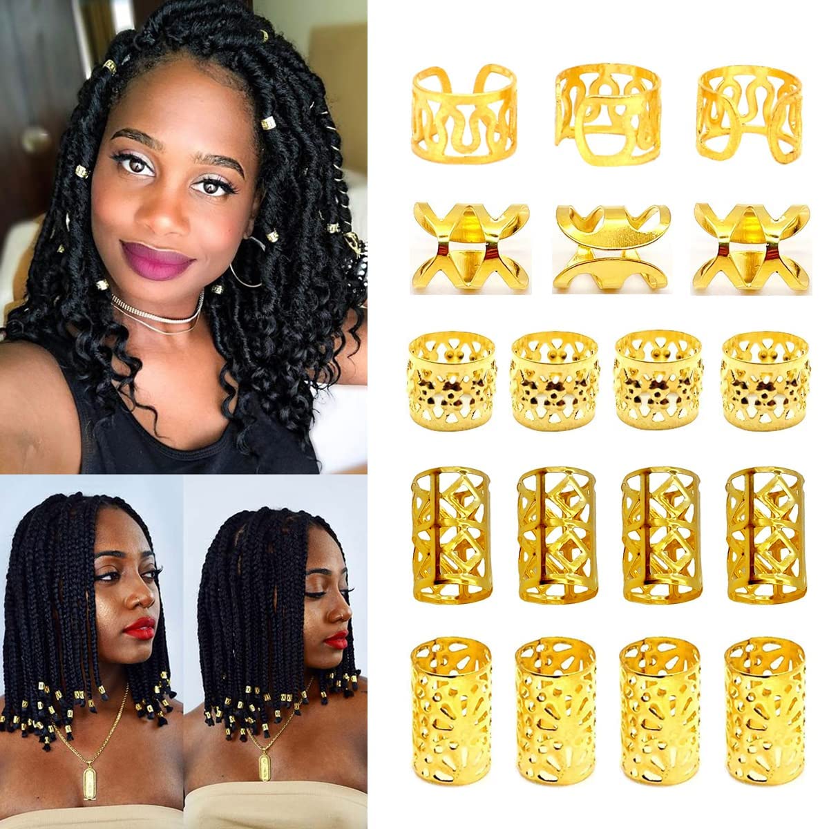 LEILEIXI 100 PCS Gold Dreadlock Locs Accessories for Hair, Hair Jewelry for Braids Hair Rings for Women and Girls, Adjustable Cuffs Braiding Hair Beauty & Personal Care LEILEIXI