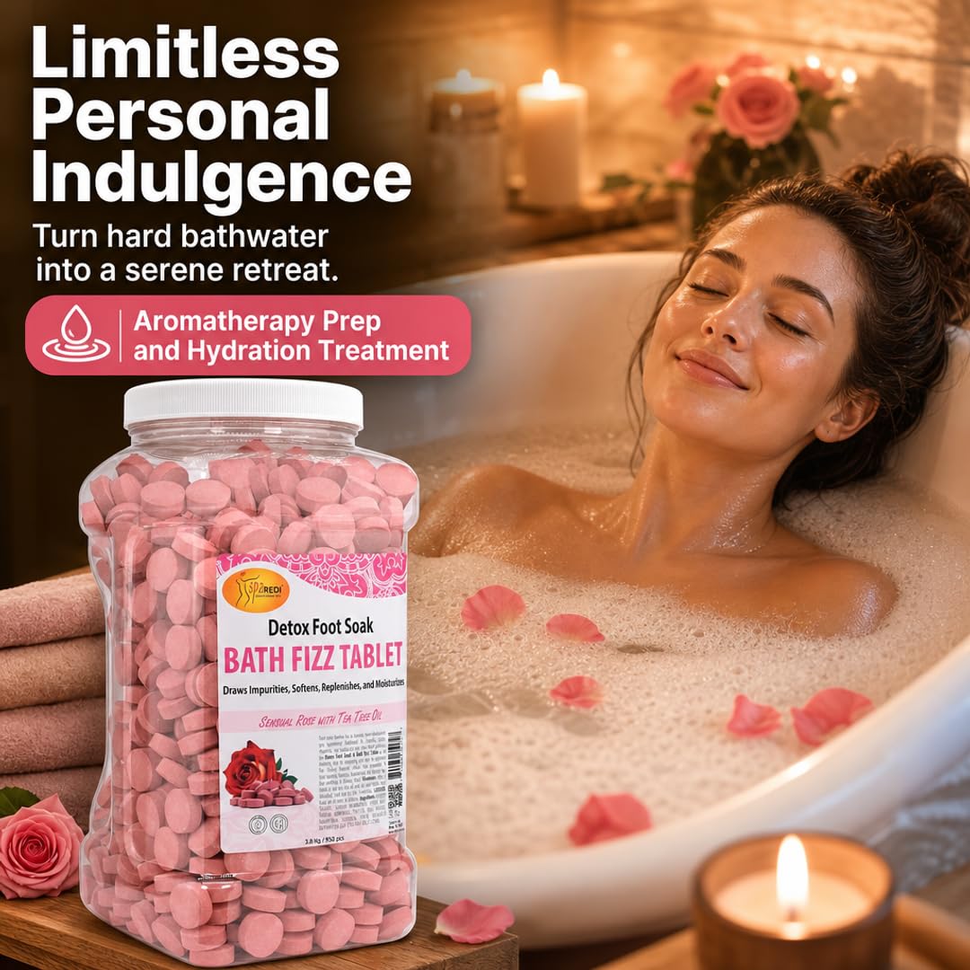 SPA REDI Sensual Rose Bath Fizz Tablets - Effervescent Bath & Foot Soak for Dry & Sensitive Skin - 950-Count Bulk Supply - Pre-Measured Tablets Beauty and Personal Care SPA REDI