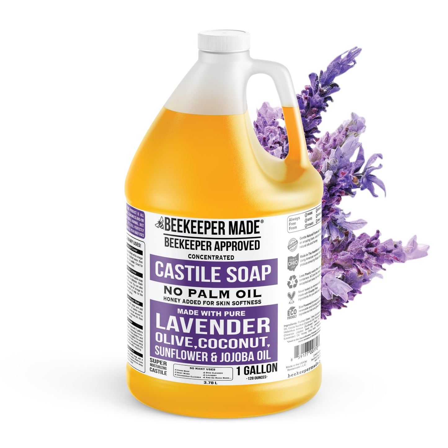 Beessential Beekeeper Made Natural Castile Soap | No Palm Oil, 8 Ingredients, Pure Olive, Coconut, & Sunflower Oils, GMO Free, For Sensitive Skin Beauty & Personal Care Beessential